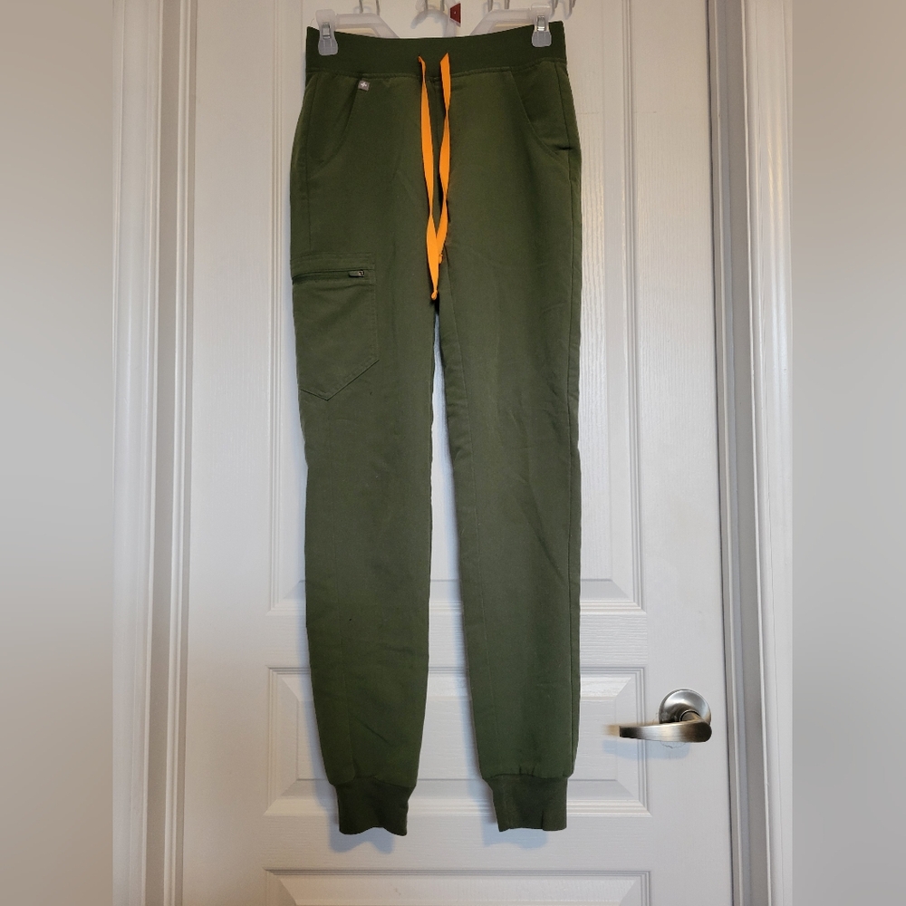 Figs Moss Green Jogger Pants with Orange Drawstring